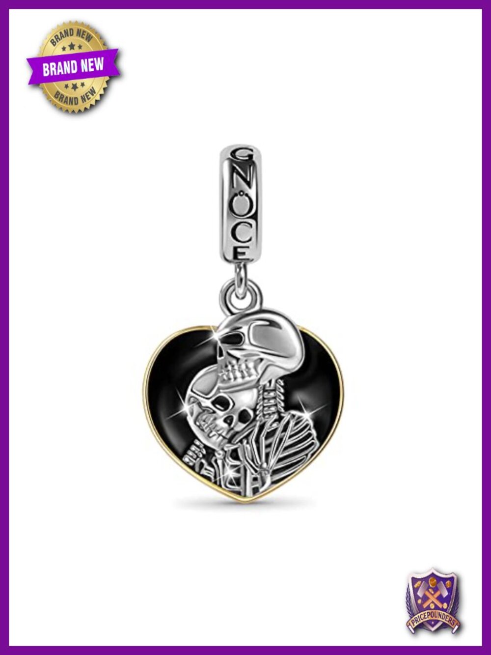 925 Sterling Silver Skeleton Couple Heart Charm Pendant for Bracelet Necklace